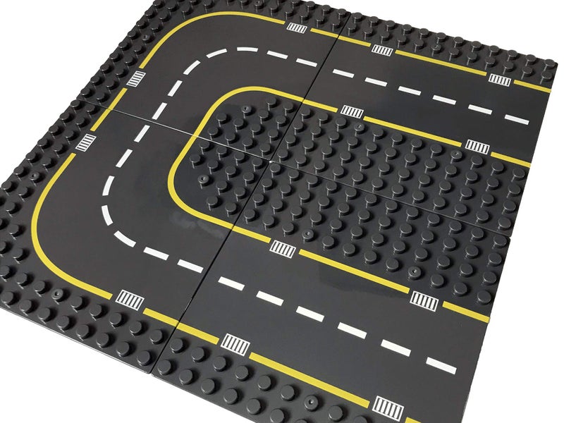 Apostrophe Games Building Block Road Base Plates for Large Blocks 7.5" x 7.5", 4 Street Baseplates (2 Straight & 2 Curved Roads) Compatible with Major Brands, STEM Learning - Image 2